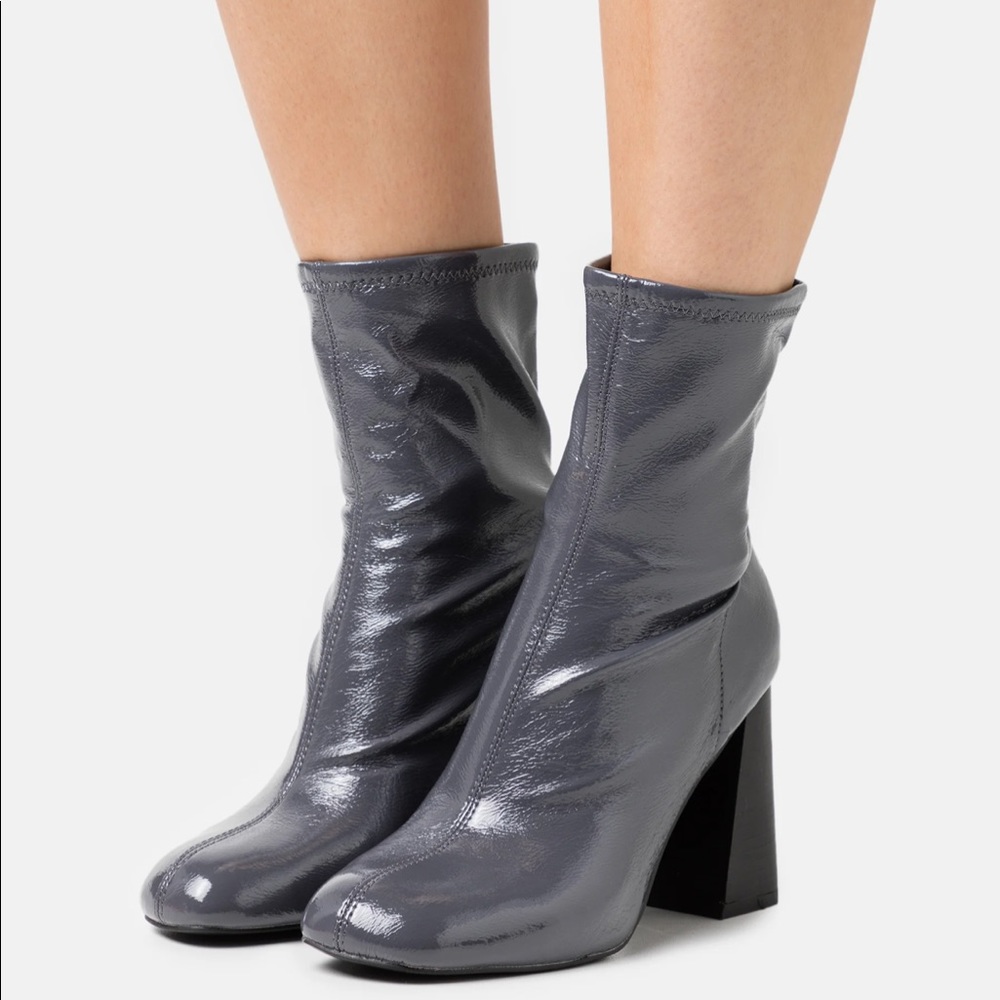 New Topshop Grey Patent Leather Ankle Boots
